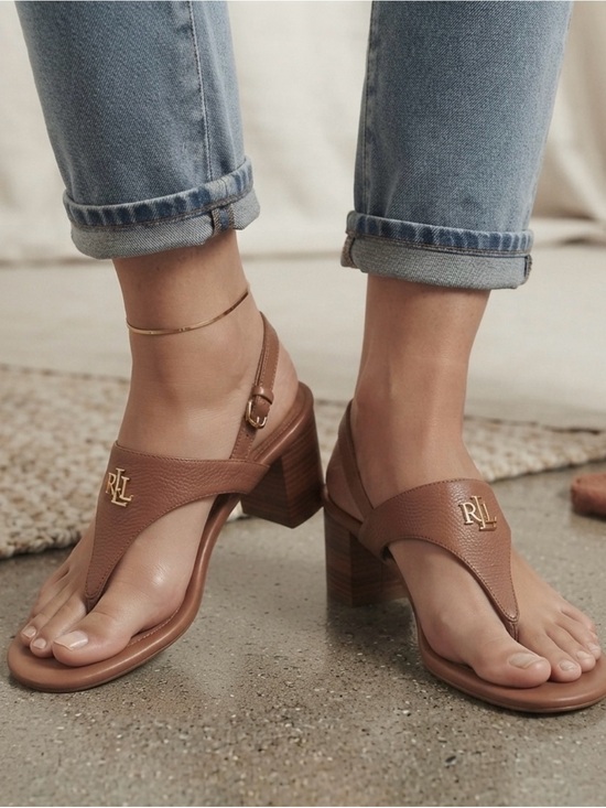 Ralph Lauren Shoes - Ralph Lauren Westcott II Polo Tan Tumbled Leather Sandals Size 9B